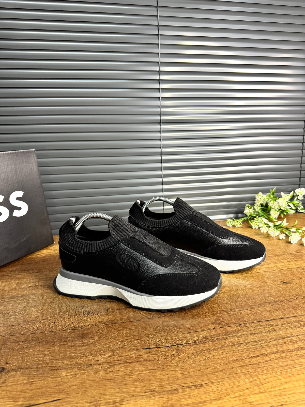 BOSS ayakkabı 02 cilt süet siyah beyaz