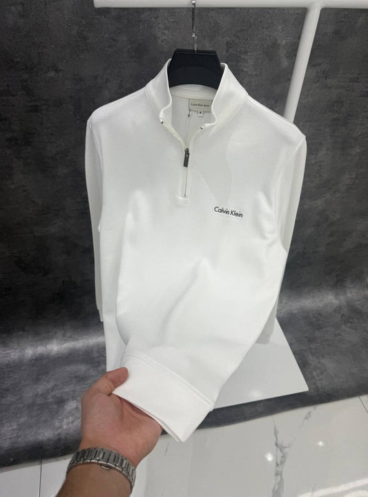 CK 02 fermuarlı sweatshirt beyaz
