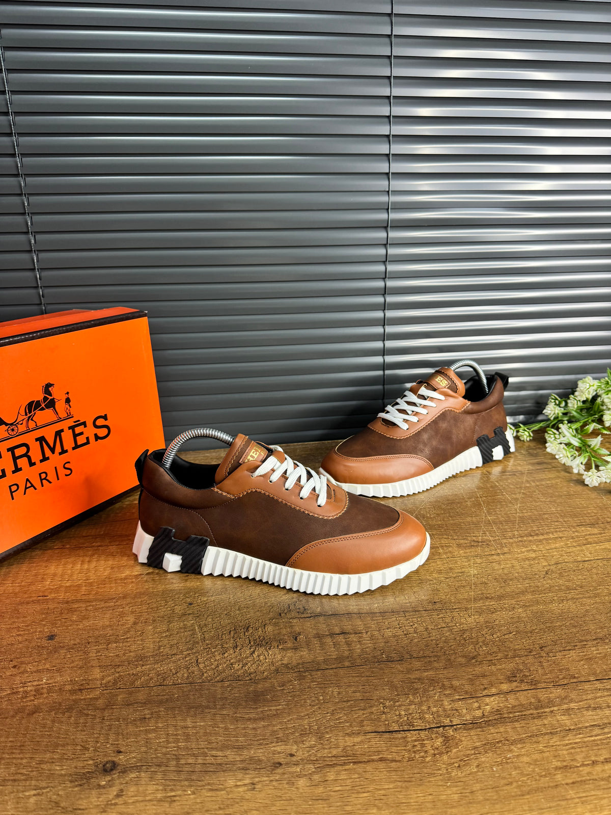 HERMES ayakkabı CİLT kahve beyaz